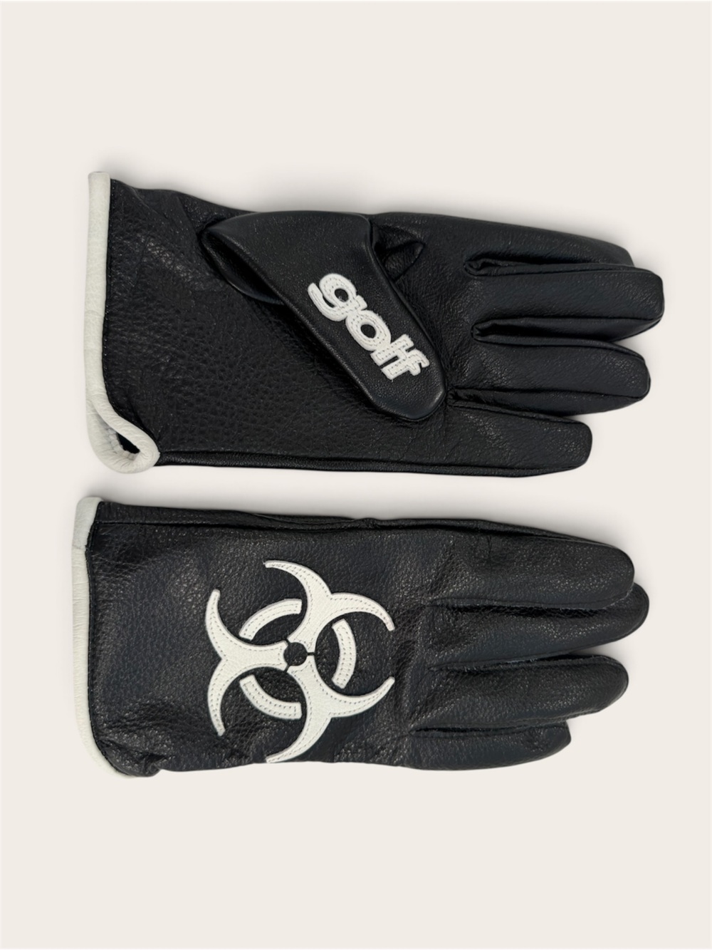 NEW Golf Wang Black Leather Men's Racing Gloves with White Biohazard Accent